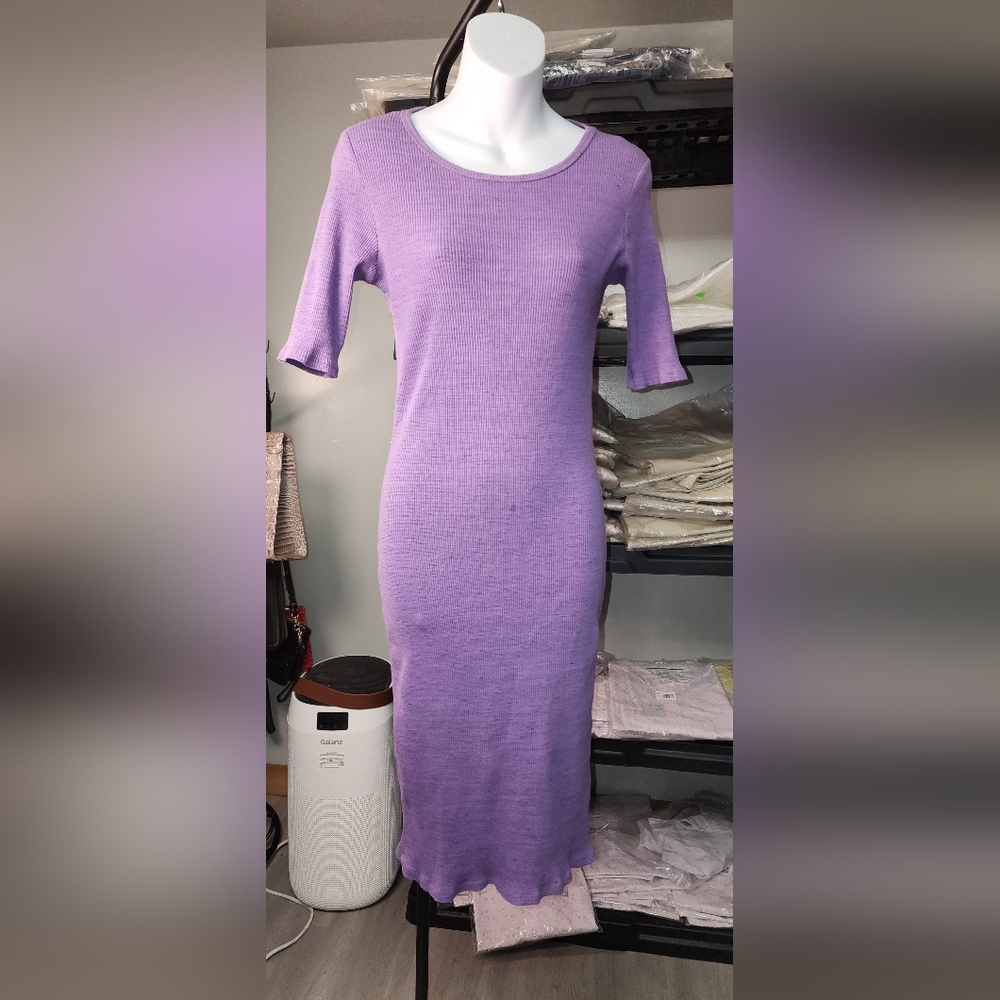 LuLaRoe Purple Bodycon Dress 3/4 Sleeve Crew Neck
